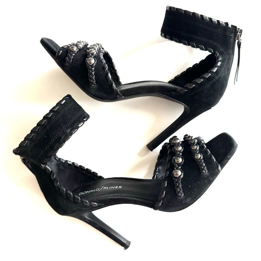 Donald J. Pliner Whipstitch Black Stud Real Suede Leather Stiletto Sandal Size 6